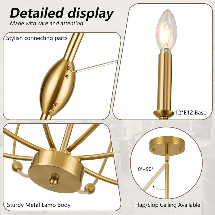 Magnificent Brushed Gold Chandelier 12 Light Fixture