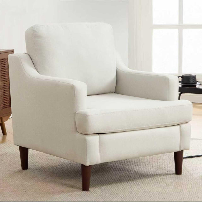 Mid Century Linen Beige Upholstered Accent Armchair