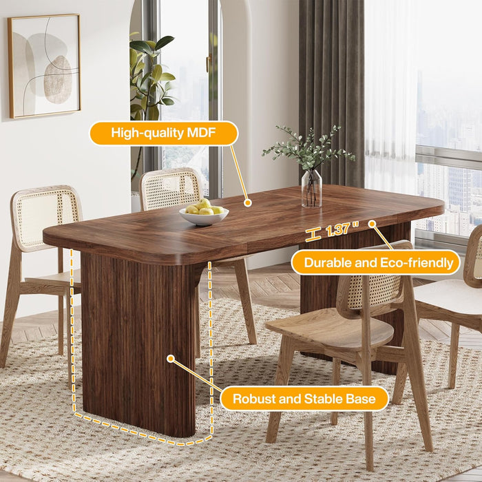 Dining Table for 4-6, Rectangular Wood Kitchen Tables with Double Pedestal, 62-Inch Dinner Tables for Dining Room, Living Room, Easy Assembly, Only Table (Dark Brown)