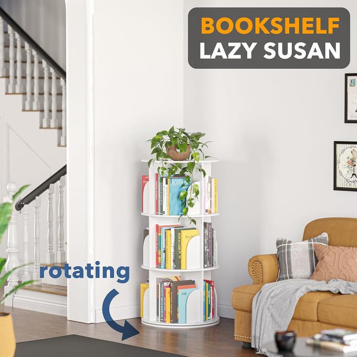 Three Tier Rotating Bookshelf Tower White 37.8Inches