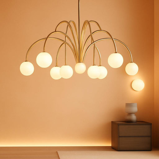 Large Sputnik Chandeliers 12 Lights Modern Gold Chandelier for High Ceiling L52” Mid Century Ceiling Pendant Light Fixtures with Milk Glass Globe Shades for Living Dining Room Foyer Staircase