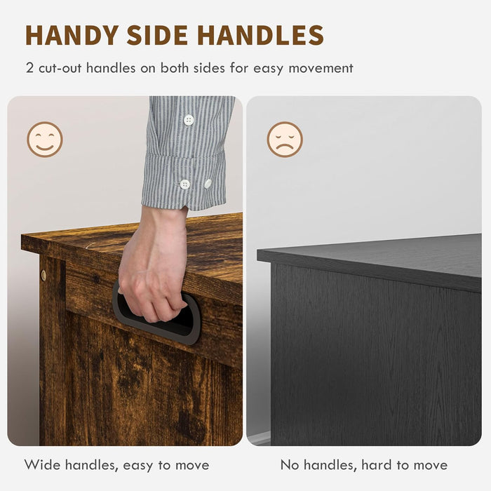 Executive Rustic Brown Storage Bench Double Hinges