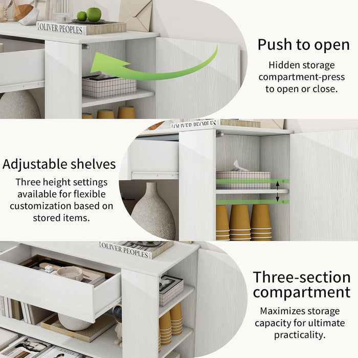 TV Stand for 65 Inch with 2 Large Drawers & Hidden Storage Cabinets, Modern Farmhouse Entertainment Center Television Stands for Living Room Bedroom, White