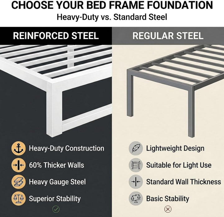 14 Inch Queen Metal Bed Frame, 4000LBS Heavy Duty Support, White
