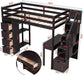 Loft Bed Twin with Desk and Storage Stairs, Space-Saving Wood Bed Frame with Drawers and Shelves, for Teens Adults (Espresso)