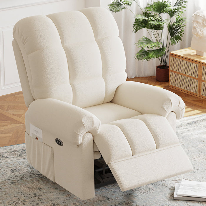 Power Recliner Chair,Electric Recline Sofa Chair for Adults with USB Port,Comfy Teddy Fleece Adjustable Cloud Sofa,Tool-Free Setup,Beige White