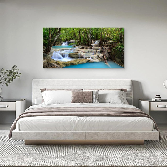 S01598 1 Panels Wall Art Tropical Beautiful Waterfall Prints Light Green Forest Natural Picture Canvas Paintings Scenery Spring Summer Landscape for Home Wall Decor Artwork