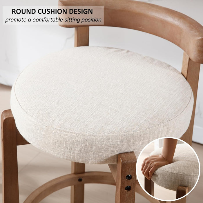 Bar Stools Set of 2, 26" Linen Fabric Upholstered Counter Height Bar Stools, Modern Barstools Counter Stools with Wood Legs for Kitchen Island Dining Room Bar, Beige