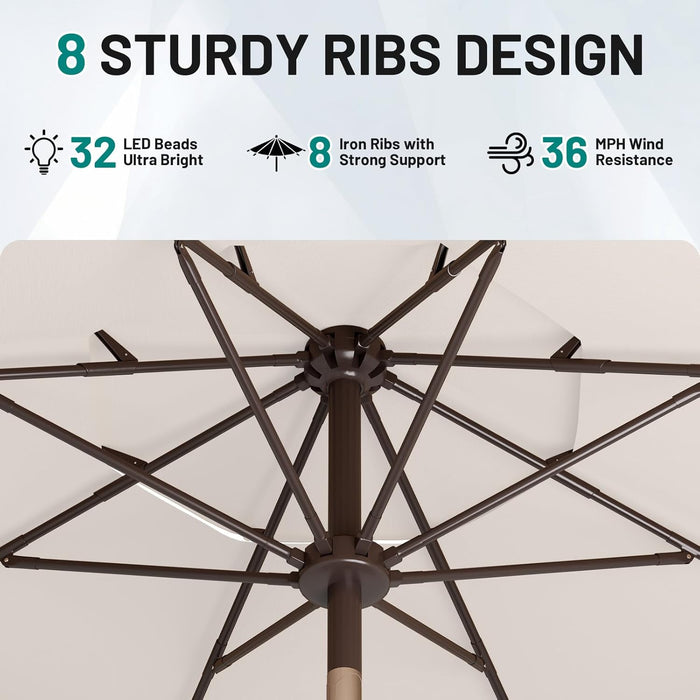 9Ft 2 Tiers 3 Tiers Patio Umbrella with Solar Lights