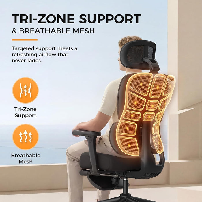 Ergonomic Office Chair with Dual-Lumbar Support, 3D Armrests