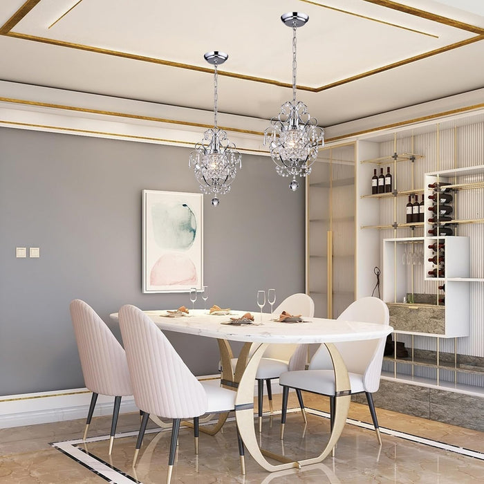Amorette Mini Chandelier Chrome Crystal Chandeliers, 1 Light Modern Elegant Glam Ceiling Light Fixture Chrome, Adjustable Hanging Lighting for Closet, Bedroom, Girls Room, Kitchen Island