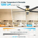 52 Inch Ceiling Fans with Lights, Large Air Volume Ceiling Fans with Reversible Quiet DC Motor and Remote（Black-Gold）
