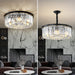 Black Modern Crystal Chandelier, 2-Tier round Flush Mount Ceiling Light Fixtures Height Adjustable Pendant Lighting for Dining Room Living Room Bedroom Kitchen Hotel Foyer