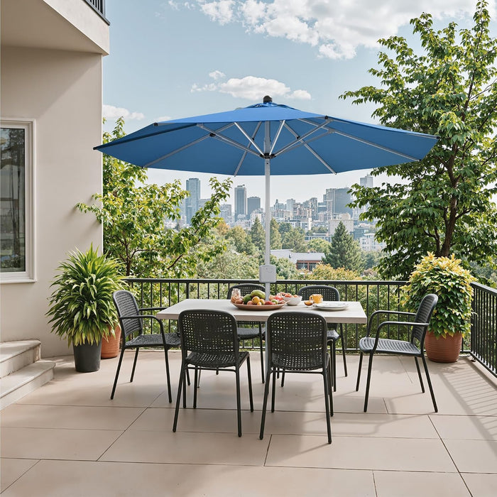 9 FT Motorized Patio Umbrella, Remote Outdoor Umbrella with Heavy Duty Aluminum Frame, Removable Power Bank and Push Button Tilt for Backyard, Pool, Garden, Beach, Blue