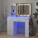 White Vanity Desk with Illuminated Mirror & Power Outlet, Bedroom Dresser LED Mirror Stepless Dimmable & 3 Color Modes Adjustable RGB Drawers, for Women Girls Bedroom, Pure White