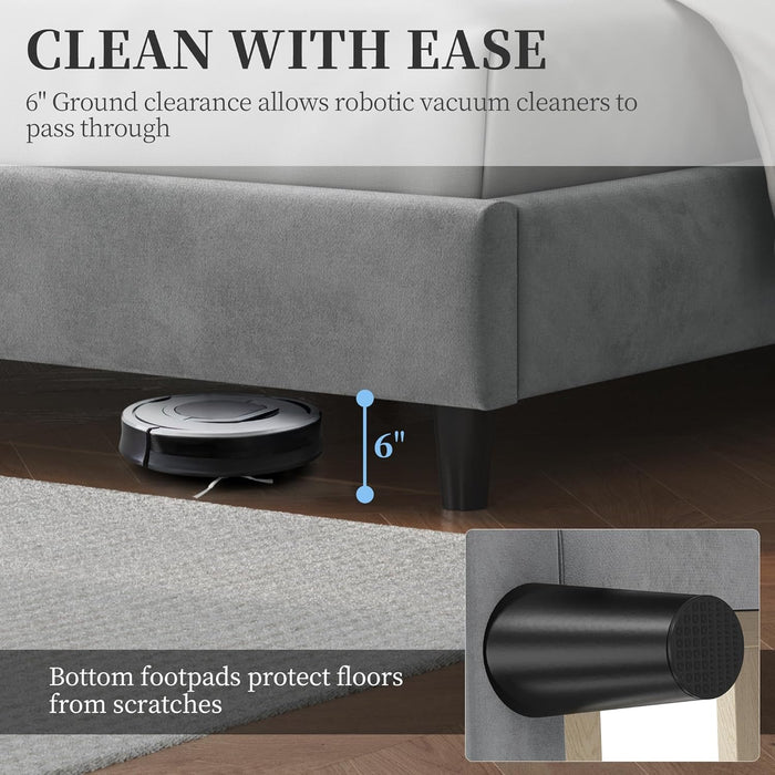 Queen Bed Frame Upholstered Platform Bed with Wing Side/Wooden Slat Support/Tufted Headboard with Wing Side/Mattress Foundation/No Box Spring Needed,Light Gray Queen Bed