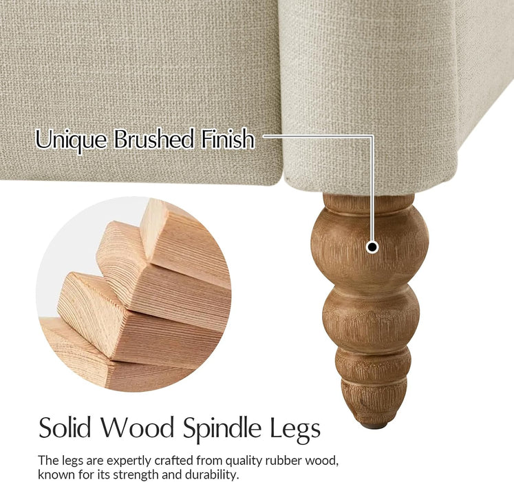 Farmhouse Curved Recliner Chair with Spindle Legs, Linen
