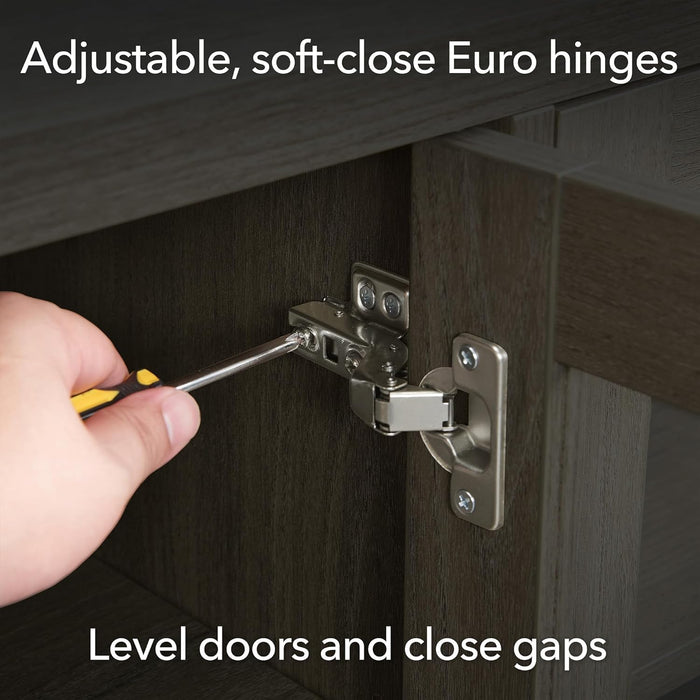 68'' Fluted Sideboard Buffet Cabinet, Ribbed Wooden Credenza with 4 Doors, Adjustable Shelves, and Cable Management Cut-Outs for Dining Room, Kitchen, Living Room or Entryway, Alder Brown