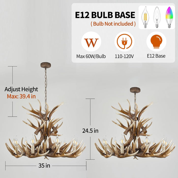Deer Antler Chandelier Lighting,Large Deer Rustic Farmhouse Chandelier Light Fixtures for Dining Room Living Room Kitchen Island Bedroom Entryway Foyer (9 Lamp Arms + 6 Arms)