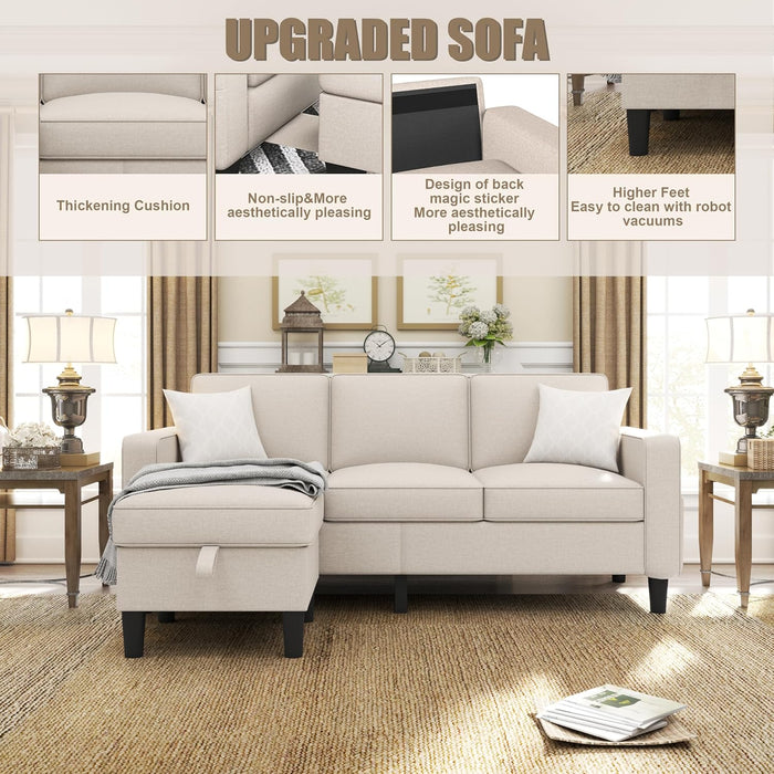 SeventyEightInch BeigeLinen Sectional Sofa Storage
