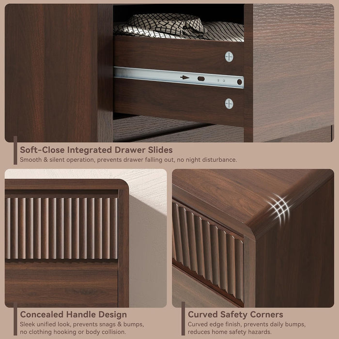 Fluted 4 Drawer Dresser for Bedroom, 40” Tall Modern Dresser & Chest of Drawers with Curved Profile Design, Wood Mid Century Dressers for Bedroom, Living Room, Walnut