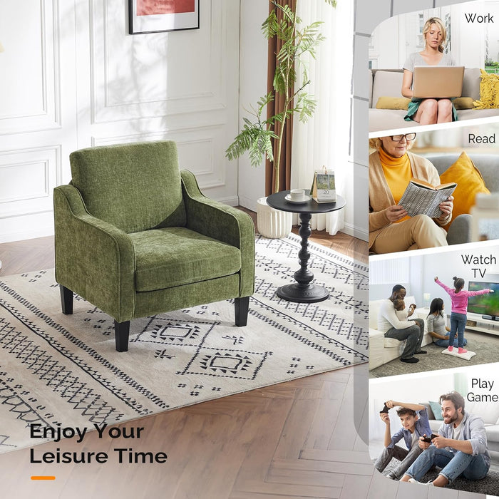 Accent Chair for Living Room Chairs Olive Green Reading Chair for Bedroom Scooped Arm Chair Mid Century Modern Accent Chairs Upholstered Comfy Chair for Apartment, Waiting Room