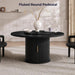 55" Fluted round Dining Table for 4-6, Mid-Century Modern Kitchen Table with Rotating Tray, 2-Tier Storage Shelf, Wood Sliding Doors and Pedestal Base, Black
