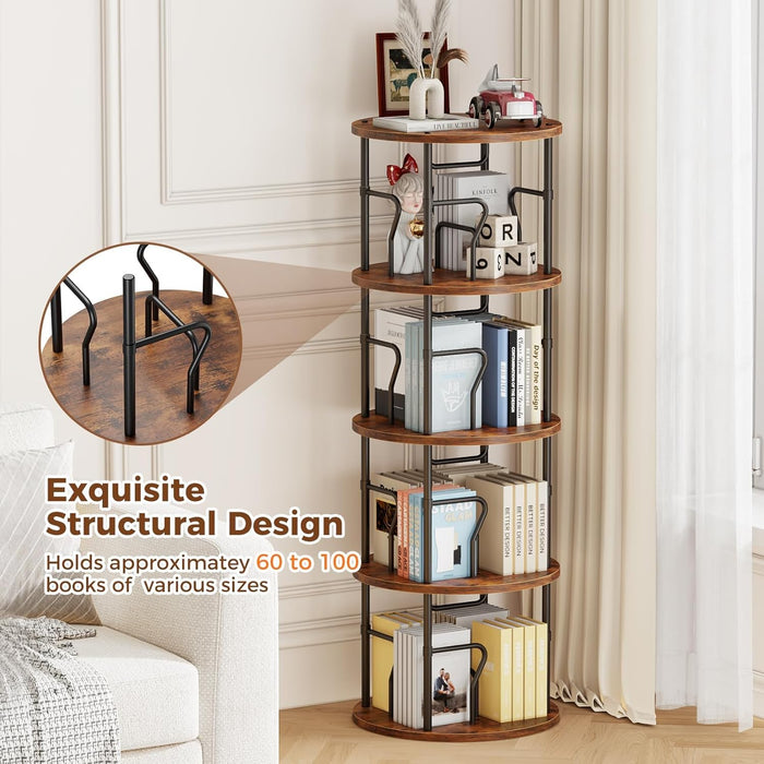 Quadruple Tier Revolving Bookshelf Unit Black Brown