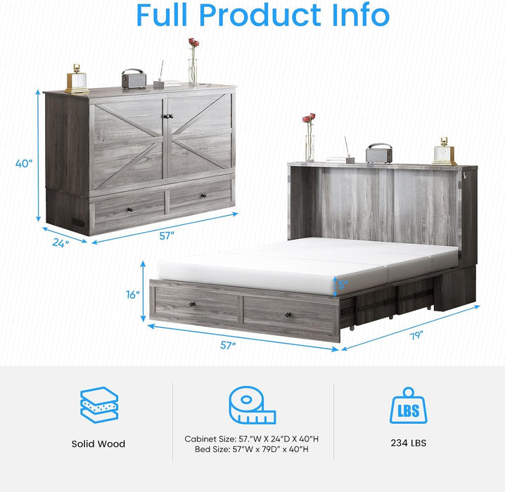 Murphy Bed Cabinet With Mattress Included Charcoal