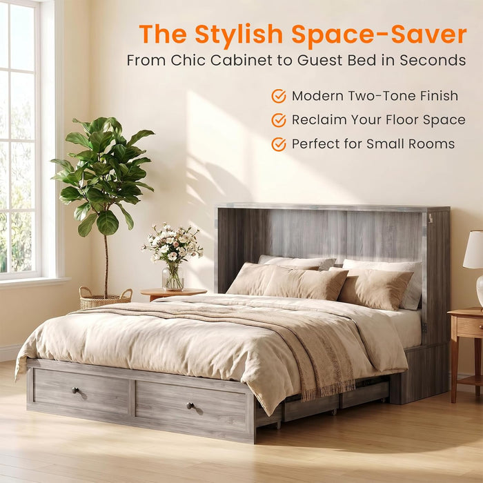 Full Murphy Bed With Mattress Graphite SpaceSaving