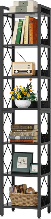Tribesigns 78.7 Inch Tall Skinny Narrow Bookshelf Bookcase, Black | 7 Tier Bookcase for Small Spaces, Freestanding Display Shelves, Multifunctional Corner Storage Organizer for Home Office