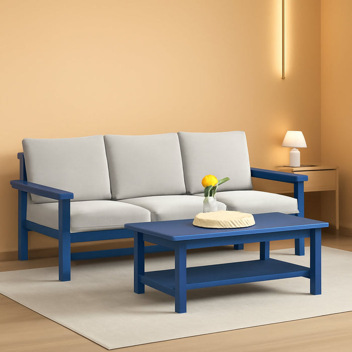 HDPE Patio Sofa Set, 4-Piece Sectional Outdoor Patio Furniture Set, All Weather Patio Couch Set Patio Furniture Set for Deck, Lawn, Blue Frame with Khaki Cushion