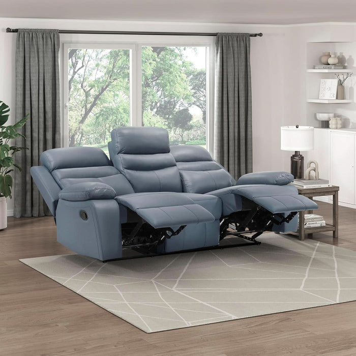 86.5" W Mnul Reclining Sof, Top Grin Lether Mtch Reclining Sof, Home Theter Seting, Wll Hugger Recliner Couch, Mnul Double Recliner RV Couch for Living Room, Blue
