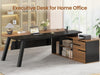 71" Executive Desk with File Cabinet, Large Office Desk with Drawers and Shelves, L Shaped Computer Desk with Power Outlets, Business Furniture Desk Workstation for Home Office, Walnut
