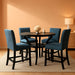 Collection Biony Espresso Wood Counter Height Dining Set with Blue Fabric Nailhead Stools,