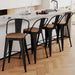 Metal Bar Stools Set of 4,24 Inch Barstools Counter Height Barstools with Backs Farmhouse Bar Stools with Larger Seat High Back Kitchen Dining Chairs Modern Bar Chairs Matte Black Stool