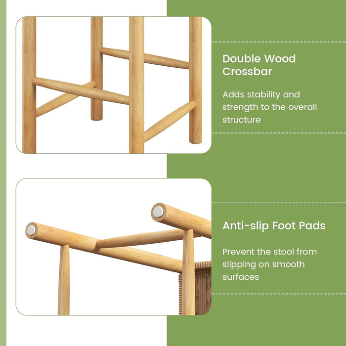 26" Counter Height Wood Bar Stools Set of 2, Boho Rattan Barstools, Max Load 330 Lbs, Armless Saddle Kitchen Stools, Backless Wicker Bar Stools for Kitchen Counter Indoor Outdoor