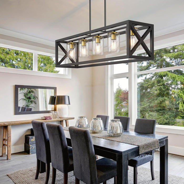 Black Gold Five Light Rectangular Dining Chandelier