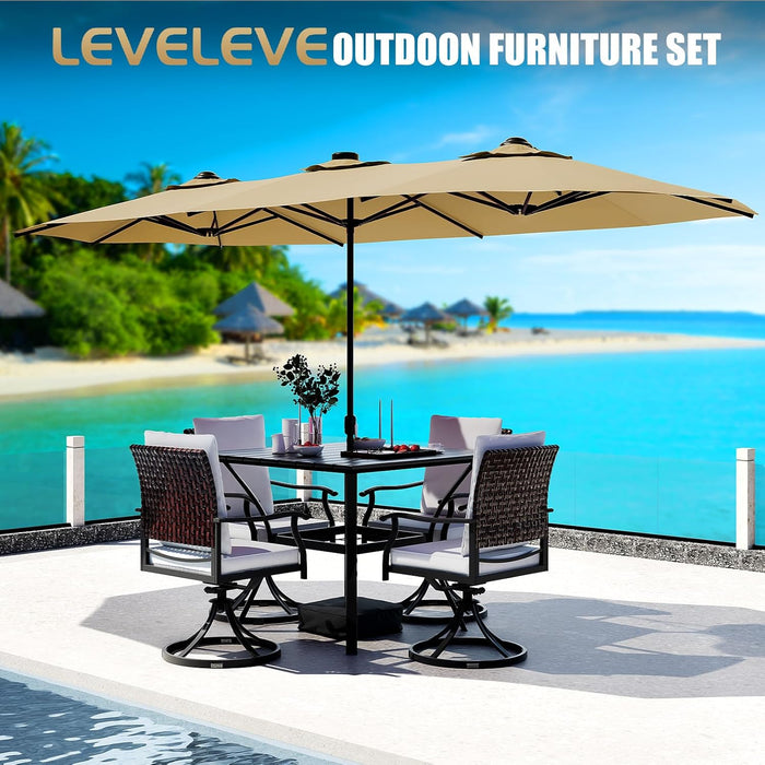 15FT Double-Sided Patio Umbrella with Base Included, Large Outdoor Rectangular Market Umbrella for Backyard, Poolside, Lawn & Garden, Khaki