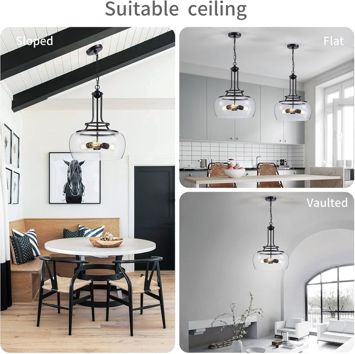Black Rustic Farmhouse Pendant Light 20.9x15.9 Inches