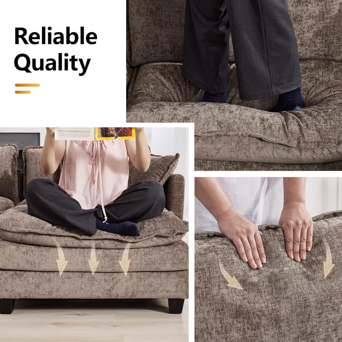 35‘’ Modern Chenille Cloud Sofa Ottoman,Rectangle Ottoman for Modular Sectional Sofa, Brown