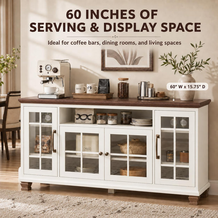 60-Inch Sideboard Buffet Cabinet with Glass Doors,White