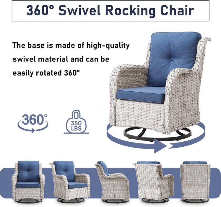 Outdoor Furniture：11 PCS Patio Furniture Set, Outdoor Furniture Set with Swivel Patio Chairs, Light Beige/Blue