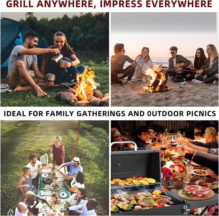 Charcoal Grills Outdoor BBQ Grill with 2 Side Table,Barbecue Grill Smoker with 343 Sq.In.Cooking Area for Outdoor Cooking Backyard Camping Picnics Beach by