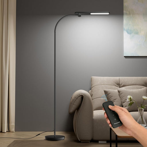 LED Floor Lamp with Remote, CRI97 Full Spectrum Eye-Caring Reading Lamp, Stepless Dimmable 3000K-5000K Task Floor Lamp with Flexible Gooseneck for Living Room, Bedroom, Office