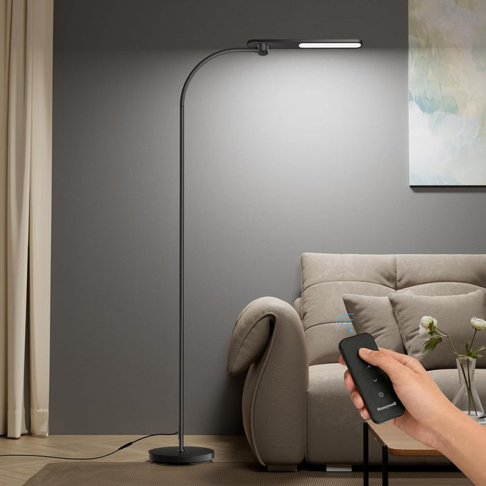 LED Floor Lamp with Remote, CRI97 Full Spectrum Eye-Caring Reading Lamp, Stepless Dimmable 3000K-5000K Task Floor Lamp with Flexible Gooseneck for Living Room, Bedroom, Office
