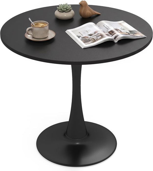 Black round Dining Table, 32" Modern Tulip Kitchen Table W/ 0.9” Thickened Tabletop & Sturdy Metal Pedestal, Mid-Century Leisure Table for Small Places, Dining Room, Living Room, Cafe