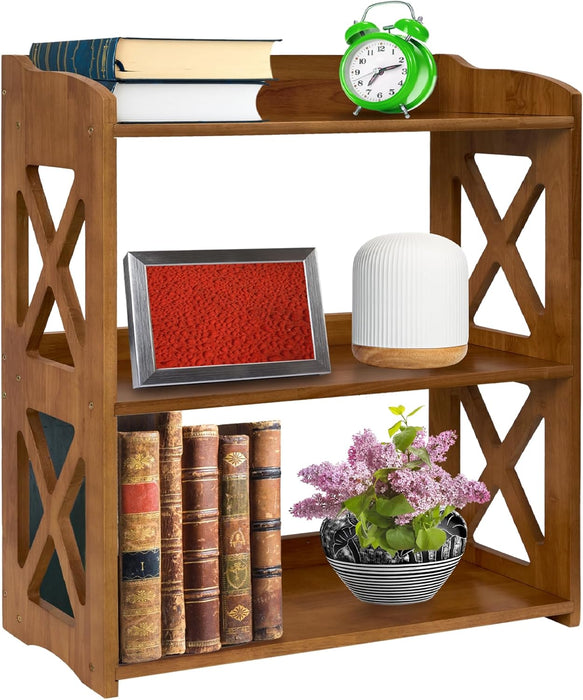 3 Tier Bookshelf, Narrow Bookshelf Wood Bookshelf Organizer, Small Bookcase Display Shelf, 3 Shelf Bookcase for Desktop, Office, Bedroom, Living Room (Brown, 3 Tier)