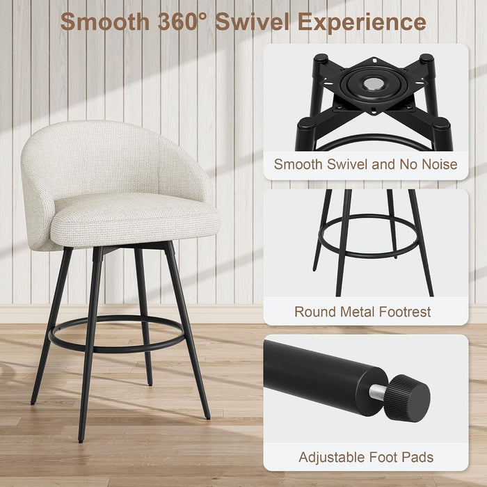 25.4″ 360° Swivel Bar Stools Set of 2 for Kitchen Island,Beige Linen | Upholstered Counter Height Barstools with Back, Modern Bar Chair with Sturdy Metal Frame and Footrest for Dining Room
