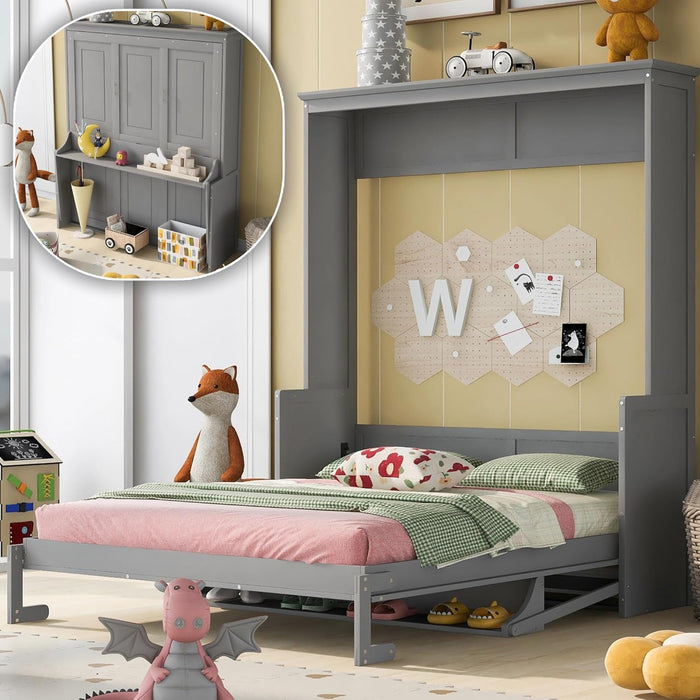 Queen Murphy Wall Bed With Grey ReclaimedPineWoodStorage